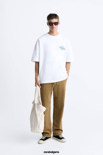 Zara облекло 66FT1068 мъже суичър с контрастен принт бяло