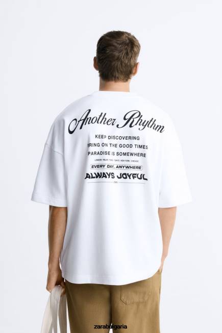 Zara облекло 66FT1068 мъже суичър с контрастен принт бяло