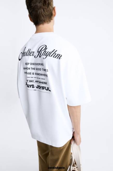 Zara облекло 66FT1068 мъже суичър с контрастен принт бяло