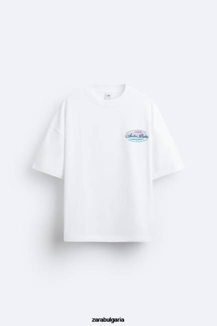 Zara облекло 66FT1068 мъже суичър с контрастен принт бяло