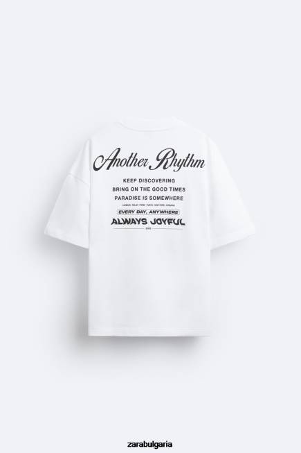 Zara облекло 66FT1068 мъже суичър с контрастен принт бяло