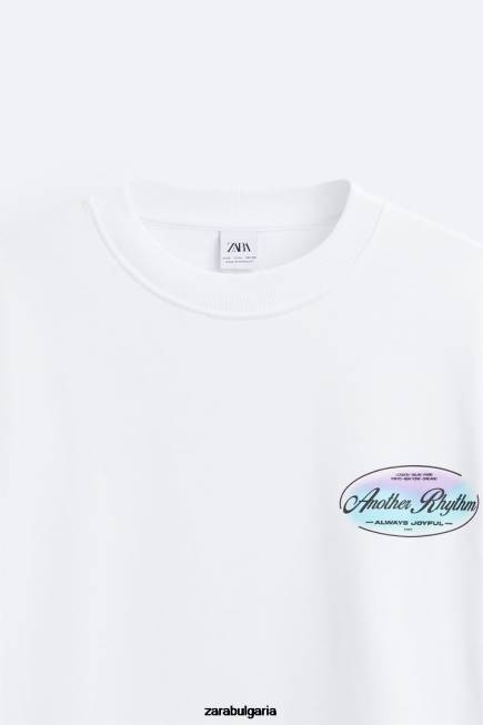 Zara облекло 66FT1068 мъже суичър с контрастен принт бяло