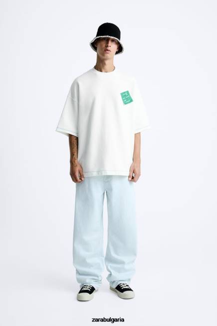 Zara облекло 66FT1069 мъже суичър с хартиени кръпки бяла стрида