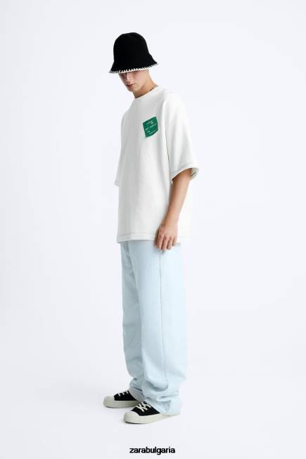 Zara облекло 66FT1069 мъже суичър с хартиени кръпки бяла стрида