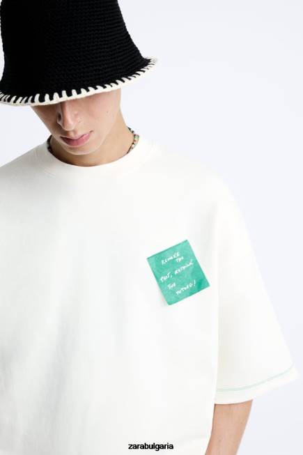 Zara облекло 66FT1069 мъже суичър с хартиени кръпки бяла стрида