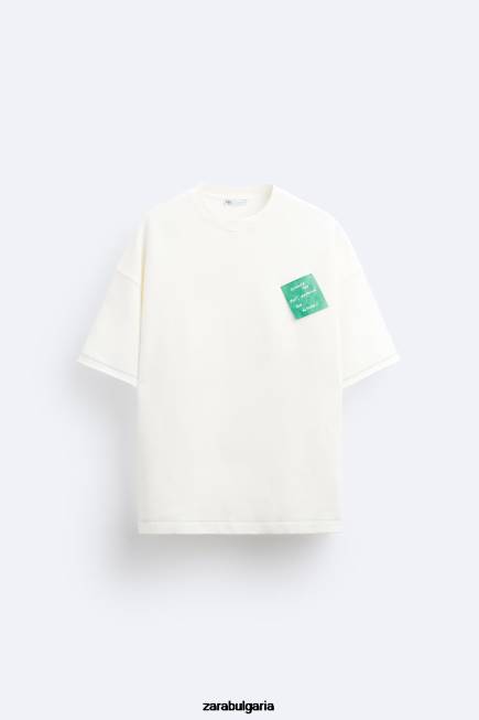 Zara облекло 66FT1069 мъже суичър с хартиени кръпки бяла стрида