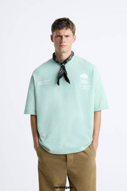 Zara облекло 66FT1071 мъже суичър с отпечатан текст сиво