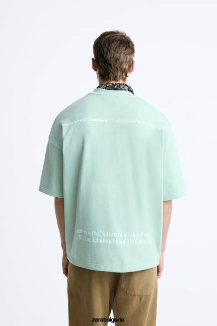 Zara облекло 66FT1071 мъже суичър с отпечатан текст сиво