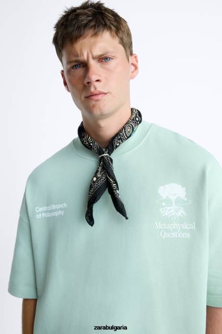 Zara облекло 66FT1071 мъже суичър с отпечатан текст сиво