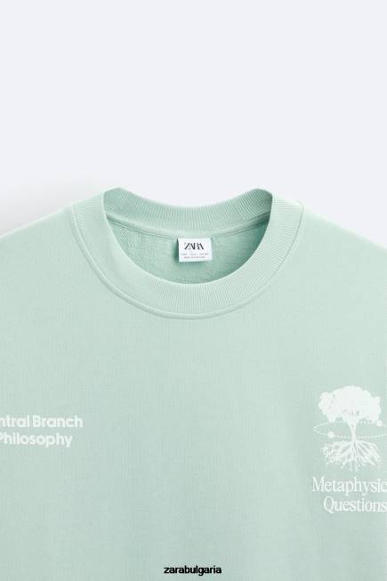 Zara облекло 66FT1071 мъже суичър с отпечатан текст сиво