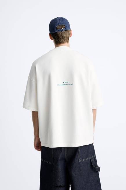 Zara облекло 66FT1072 мъже суичър с бродиран текст бяла стрида