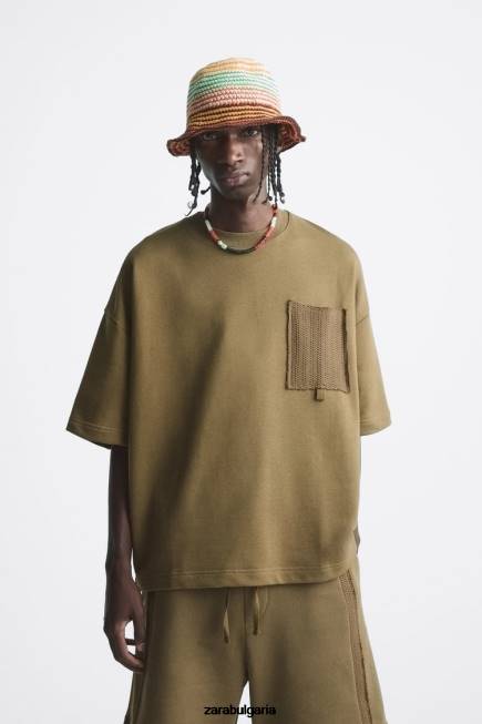 Zara облекло 66FT1076 мъже суичър с джобове на една кука каки