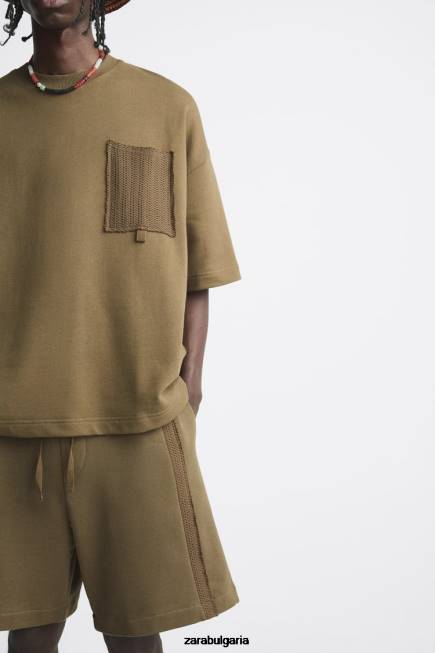 Zara облекло 66FT1076 мъже суичър с джобове на една кука каки