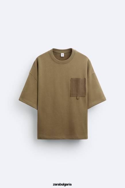 Zara облекло 66FT1076 мъже суичър с джобове на една кука каки