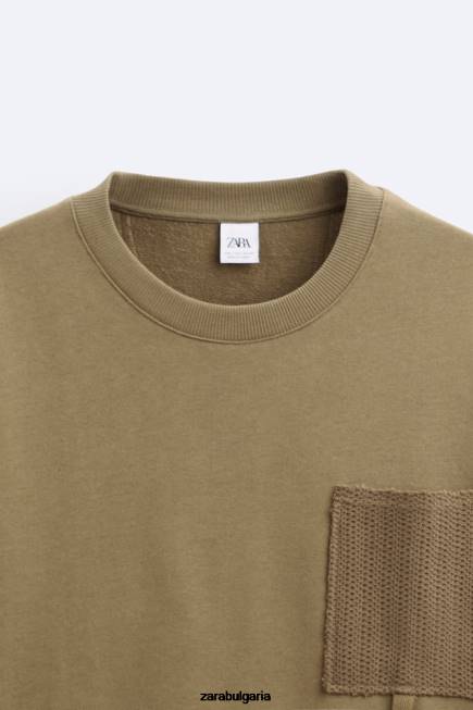 Zara облекло 66FT1076 мъже суичър с джобове на една кука каки