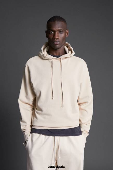 Zara облекло 66FT1077 мъже суичър с качулка с принт на hatthanan екрю