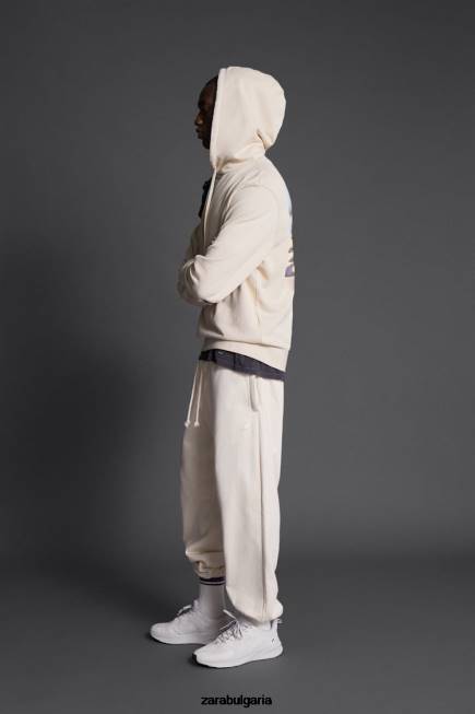 Zara облекло 66FT1077 мъже суичър с качулка с принт на hatthanan екрю