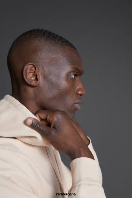 Zara облекло 66FT1077 мъже суичър с качулка с принт на hatthanan екрю