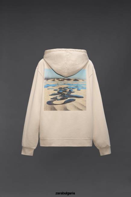 Zara облекло 66FT1077 мъже суичър с качулка с принт на hatthanan екрю