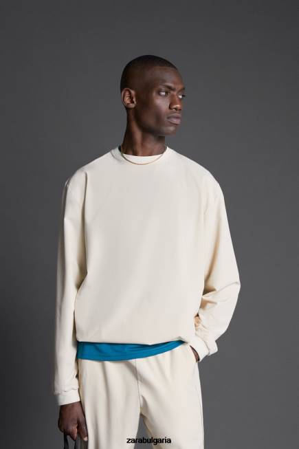Zara облекло 66FT1078 мъже суичър за техническо обучение екрю