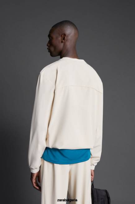 Zara облекло 66FT1078 мъже суичър за техническо обучение екрю