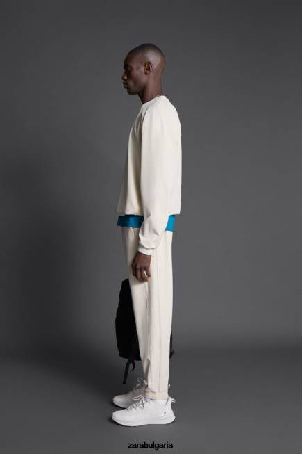 Zara облекло 66FT1078 мъже суичър за техническо обучение екрю