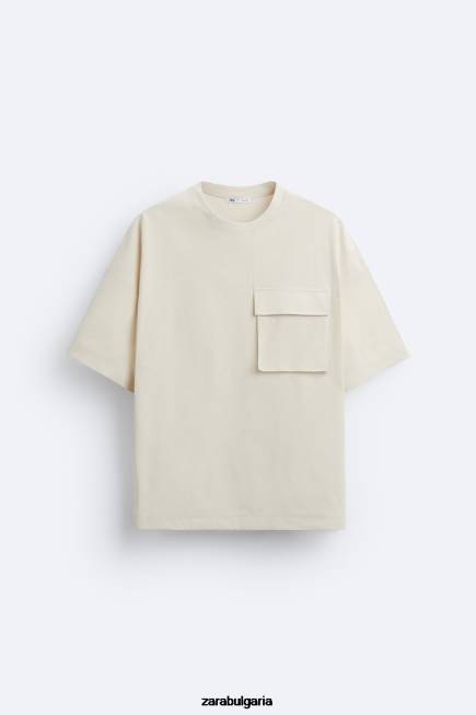 Zara облекло 66FT1194 мъже тениска с технически джоб бежово