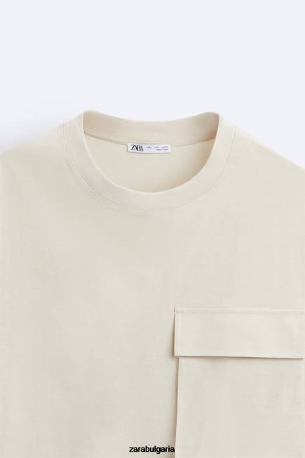 Zara облекло 66FT1194 мъже тениска с технически джоб бежово