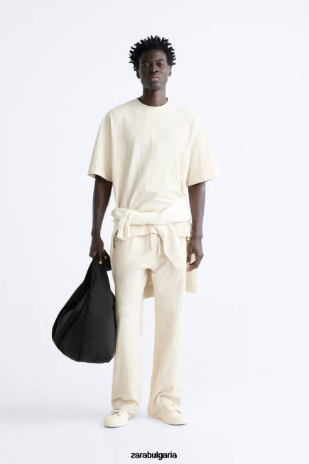 Zara облекло 66FT1201 мъже текстурирана тениска тъмнокафяво