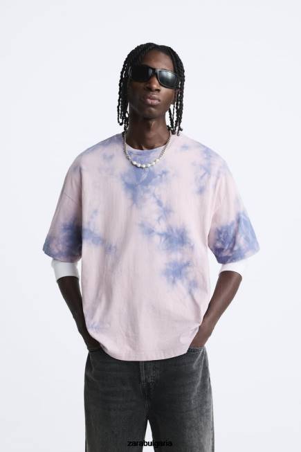 Zara облекло 66FT1202 мъже тениска с принт на вратовръзка люляк