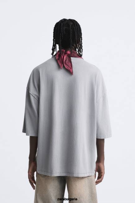 Zara облекло 66FT1203 мъже цветно изпрана тениска сиво