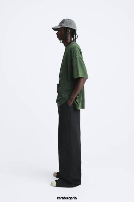 Zara облекло 66FT1207 мъже тениска с щампа с киселинно измиване измито зелено