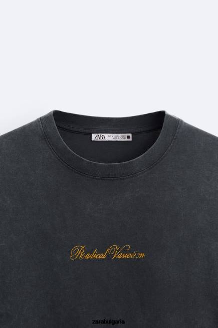 Zara облекло 66FT1208 мъже тениска с надпис антрацитно сиво