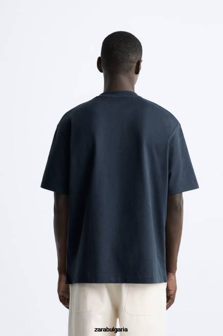 Zara облекло 66FT1210 мъже тежка тениска тъмносин