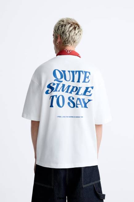 Zara облекло 66FT1215 мъже тениска със смесен текст бяло