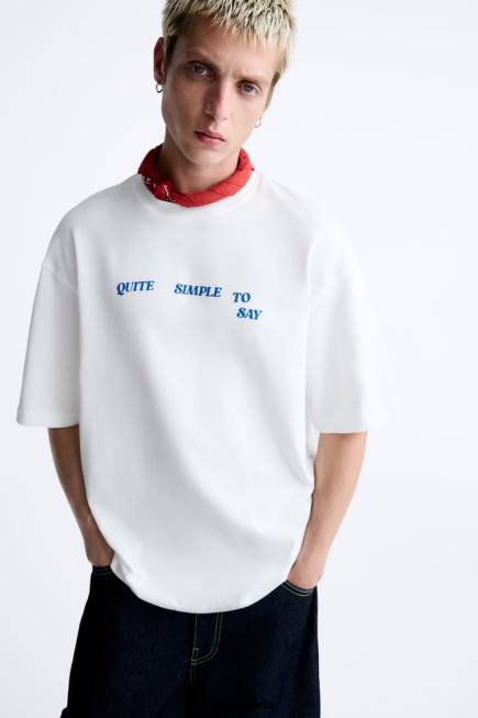 Zara облекло 66FT1215 мъже тениска със смесен текст бяло