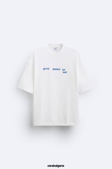 Zara облекло 66FT1215 мъже тениска със смесен текст бяло