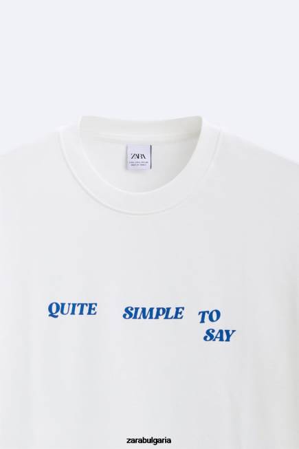 Zara облекло 66FT1215 мъже тениска със смесен текст бяло