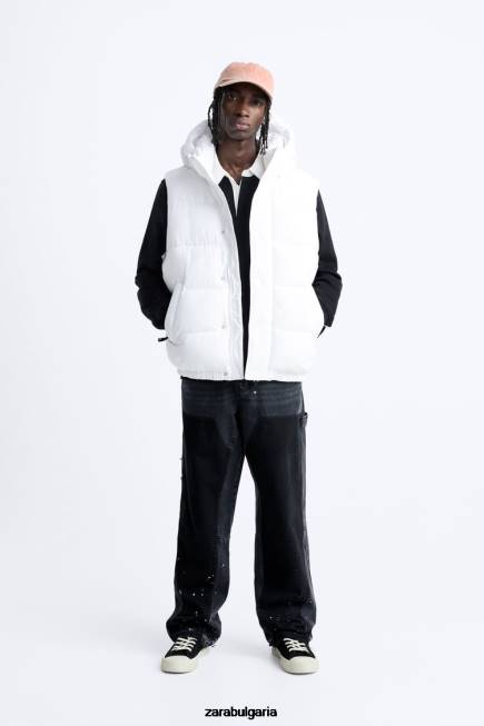 Zara облекло 66FT1112 мъже пухена жилетка с качулка бяло