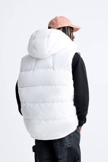 Zara облекло 66FT1112 мъже пухена жилетка с качулка бяло