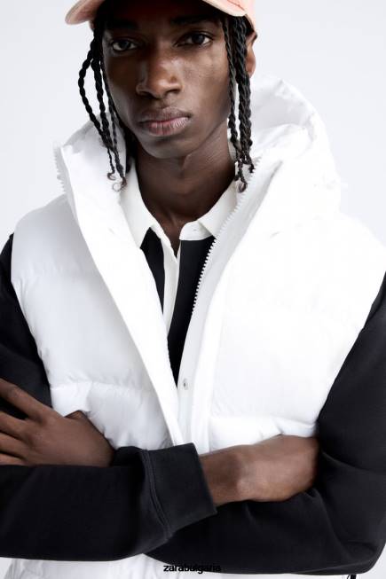 Zara облекло 66FT1112 мъже пухена жилетка с качулка бяло