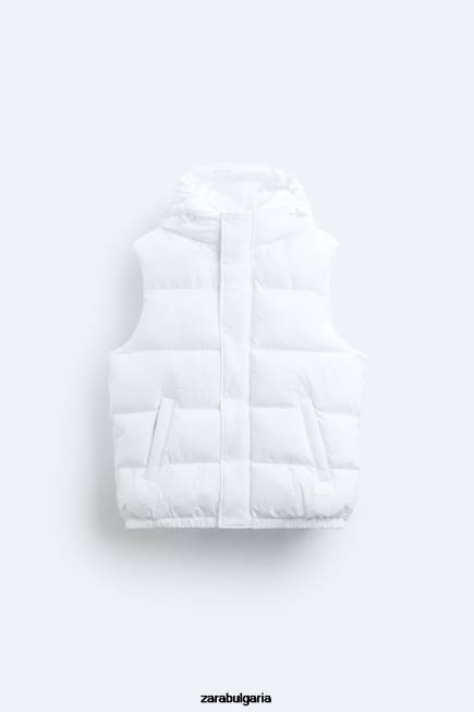 Zara облекло 66FT1112 мъже пухена жилетка с качулка бяло