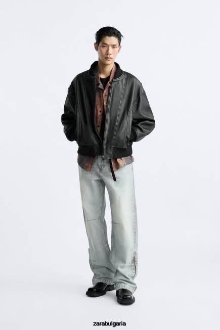 Zara облекло 66FT1114 мъже ретро кожено яке черен
