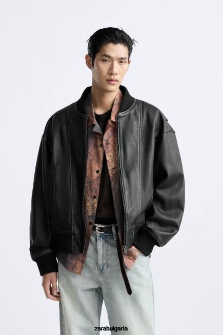 Zara облекло 66FT1114 мъже ретро кожено яке черен