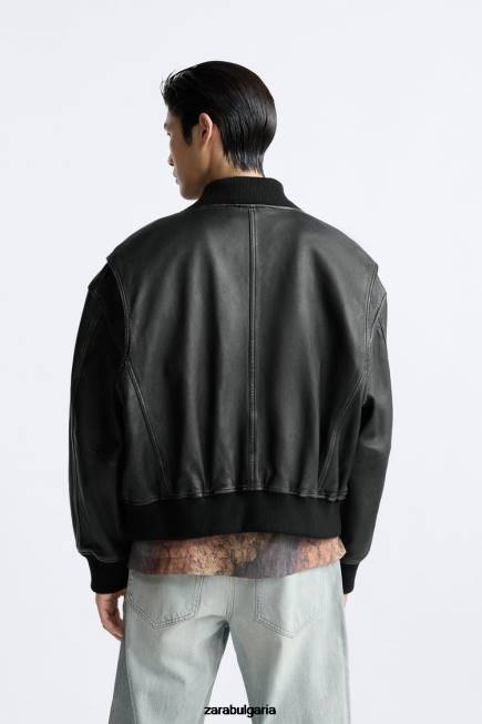 Zara облекло 66FT1114 мъже ретро кожено яке черен
