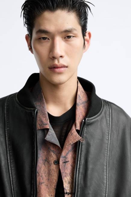 Zara облекло 66FT1114 мъже ретро кожено яке черен