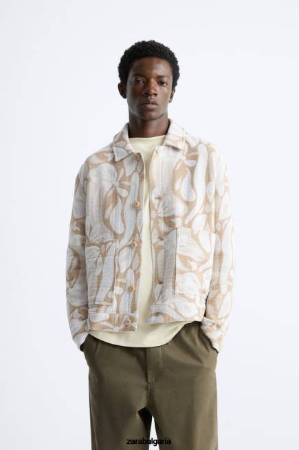 Zara облекло 66FT1116 мъже сако от жакард на цветя бежово