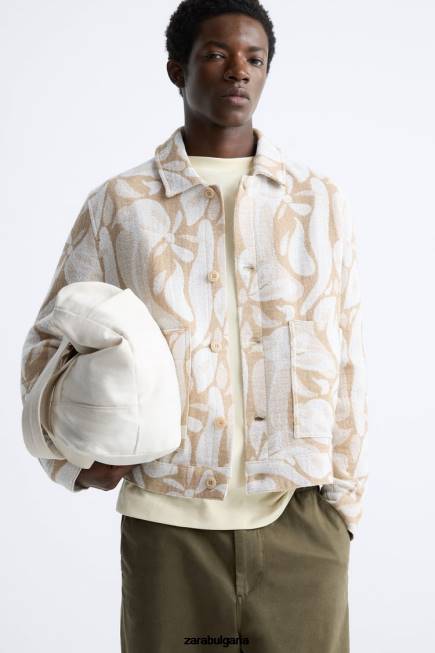 Zara облекло 66FT1116 мъже сако от жакард на цветя бежово