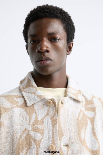 Zara облекло 66FT1116 мъже сако от жакард на цветя бежово