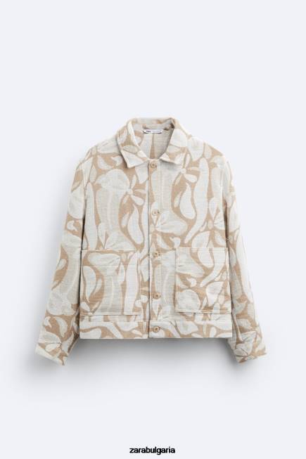 Zara облекло 66FT1116 мъже сако от жакард на цветя бежово